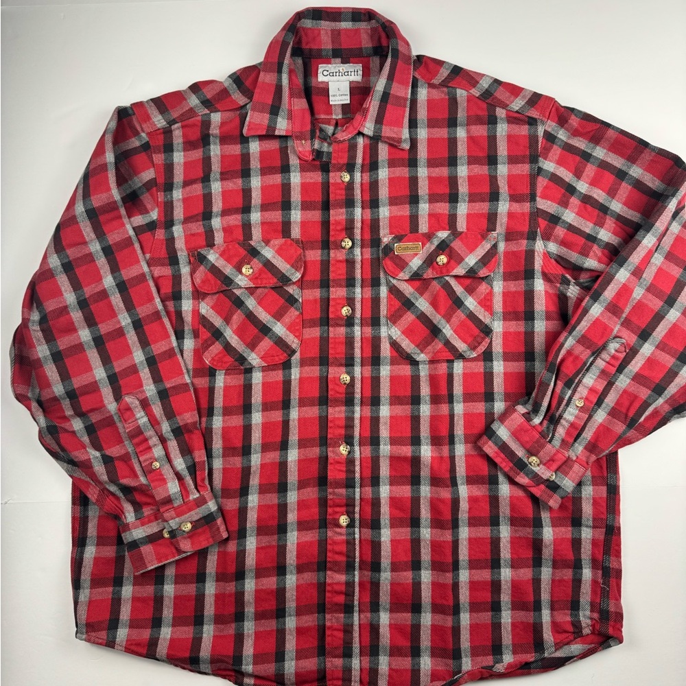 Carhartt Men's Red and Black heavyweight long sleeve button up flannel large